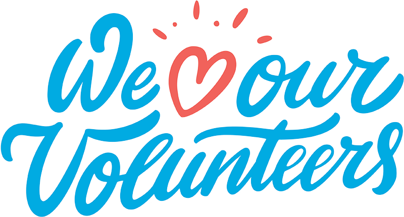 Graphic that says "We (heart) our volunteers"