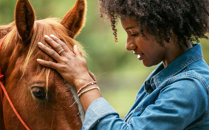 woman petting horse