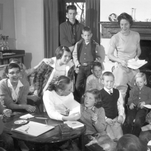 Pony Club members at an unmounted meeting in 1957.