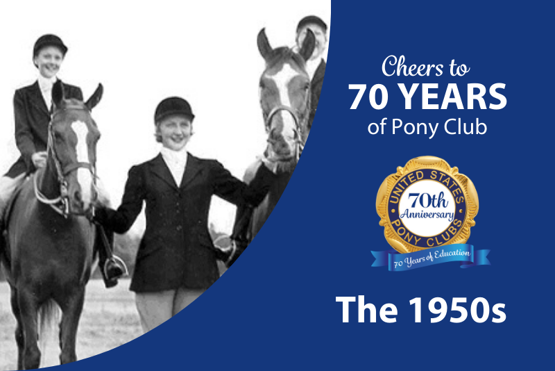 logo and vintage 1950s equestrian photo on blue background