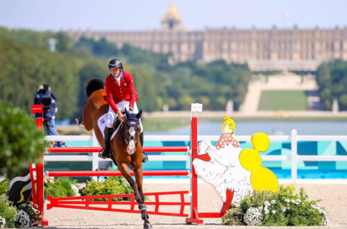 Boyd Martin and Fedarman B in the final phase of Eventing, show jumping, at the 2024 Olympic Games as they compete for team and individual honors. Photo by Devyn Trethewey/U.S. Equestrian