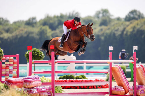 Karl Cook and Caracole de la Roque during the Jumping Team competition before the Final at the Olympic Games