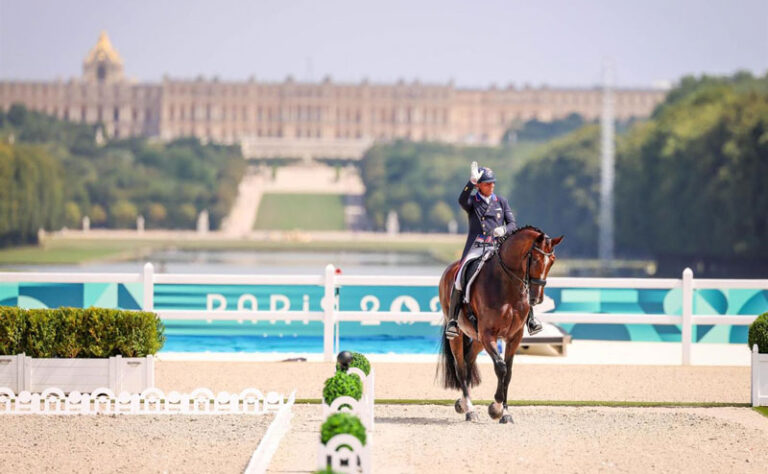 Steffen Peters and Suppenkasper riding their FEI Grand Prix in the 2024 Olympic Games. Photo by Devyn Trethewey/U.S. Equestrian