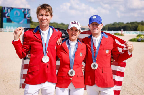 Karl Cook, Laura Kraut, and McLain Ward made up the U.S. Show Jumping Team at the 2024 Olympic Games, and they earned Team Silver.