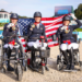 Three paralympic dressage athletes on the medal podium.