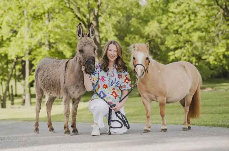 Marty, Phineas, the donkey, and Miss Frizzle, the mini.