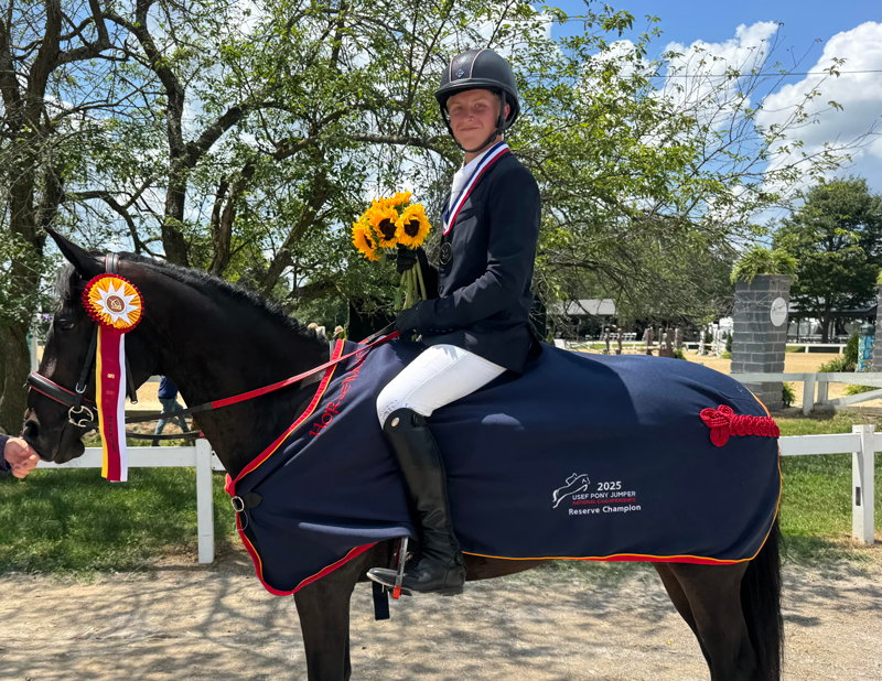 Zachary Sherer was the reserve champion silver-medal winner in the Large Pony division in the 2025 USEF Pony Jumper National Championships.