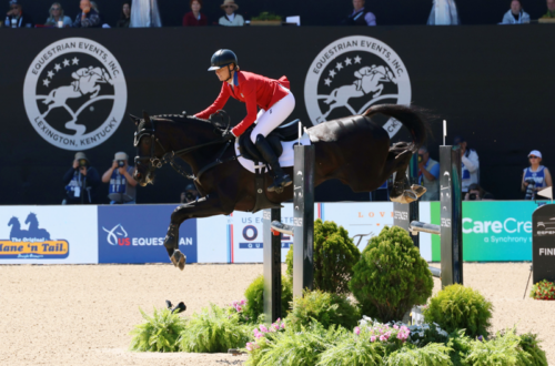 Caroline Pamukcu, aboard HSH Blake, was the highest-placed USPC alum in the CCI5* at the 2026 Defender Kentucky Three-Day Event. Photo by Sarah Evers Conrad/United States Pony Clubs