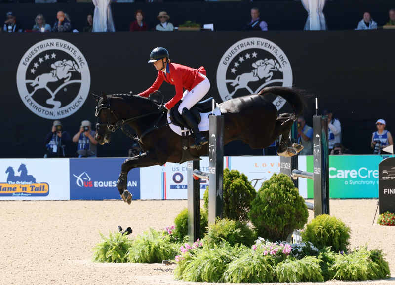 Caroline Pamukcu, aboard HSH Blake, was the highest-placed USPC alum in the CCI5* at the 2026 Defender Kentucky Three-Day Event. Photo by Sarah Evers Conrad/United States Pony Clubs